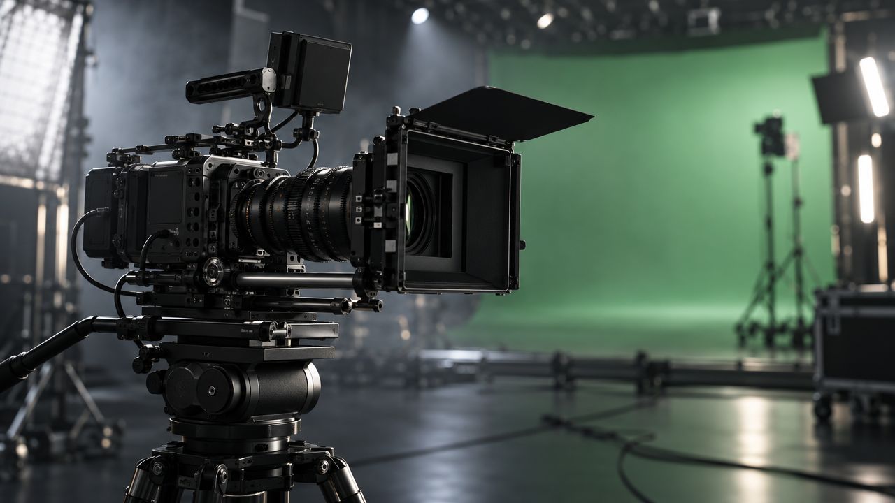 Kinokamera im Greenscreen-Studio